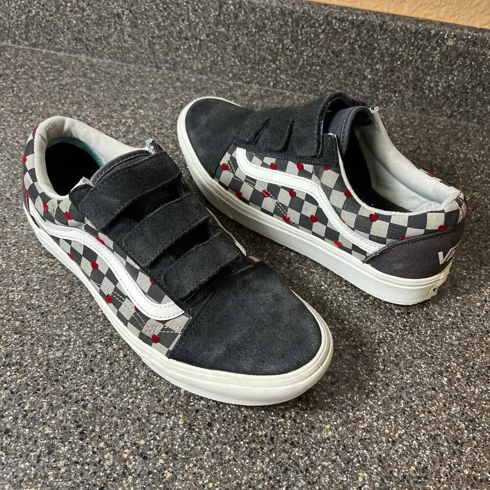 Vans Heart You ComfyCush Snap Skate Shoe Gray Check Suede Womens 10.5 Low Mens 9